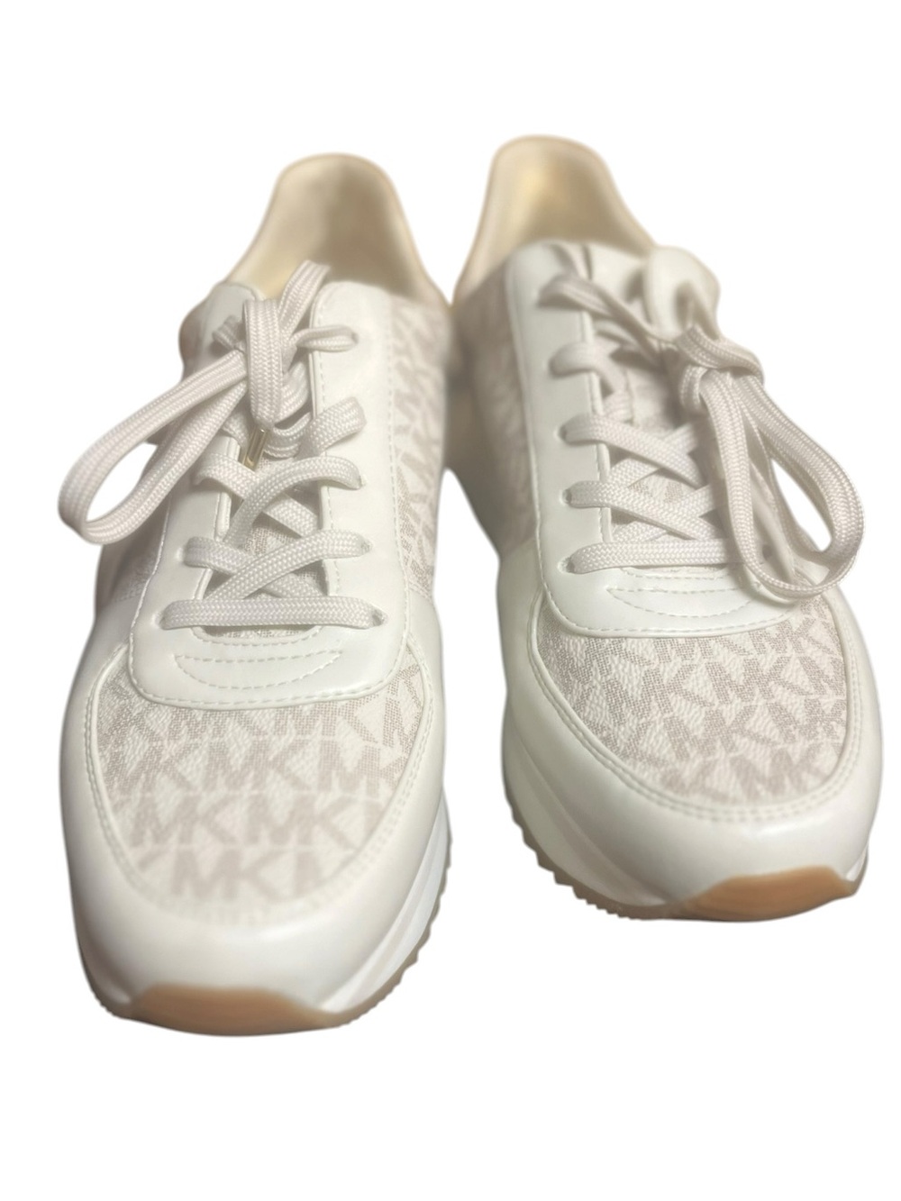 Michael Kors Women's Monique Trainer Lace-Up Sneakers Cream Logo Gold SZ. 10